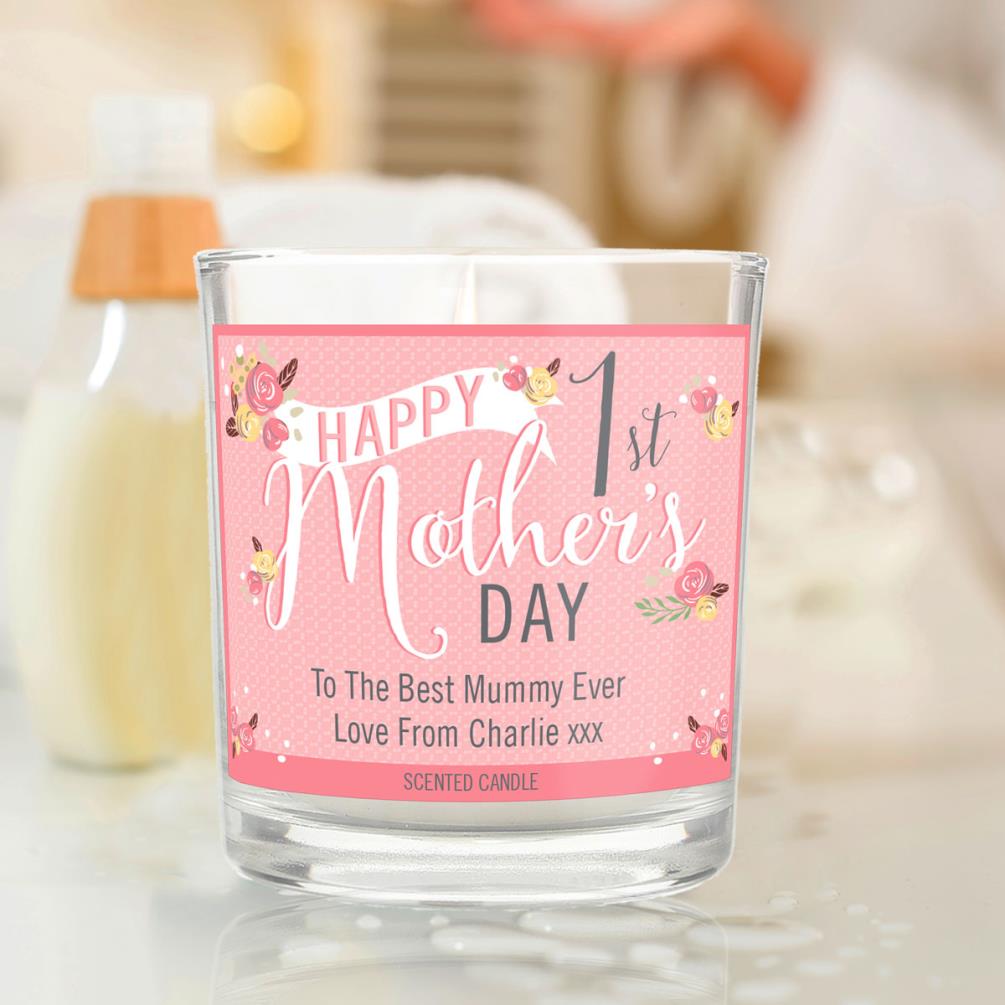 Personalised Floral Bouquet 1st Mothers Day Scented Jar Candle Extra Image 2